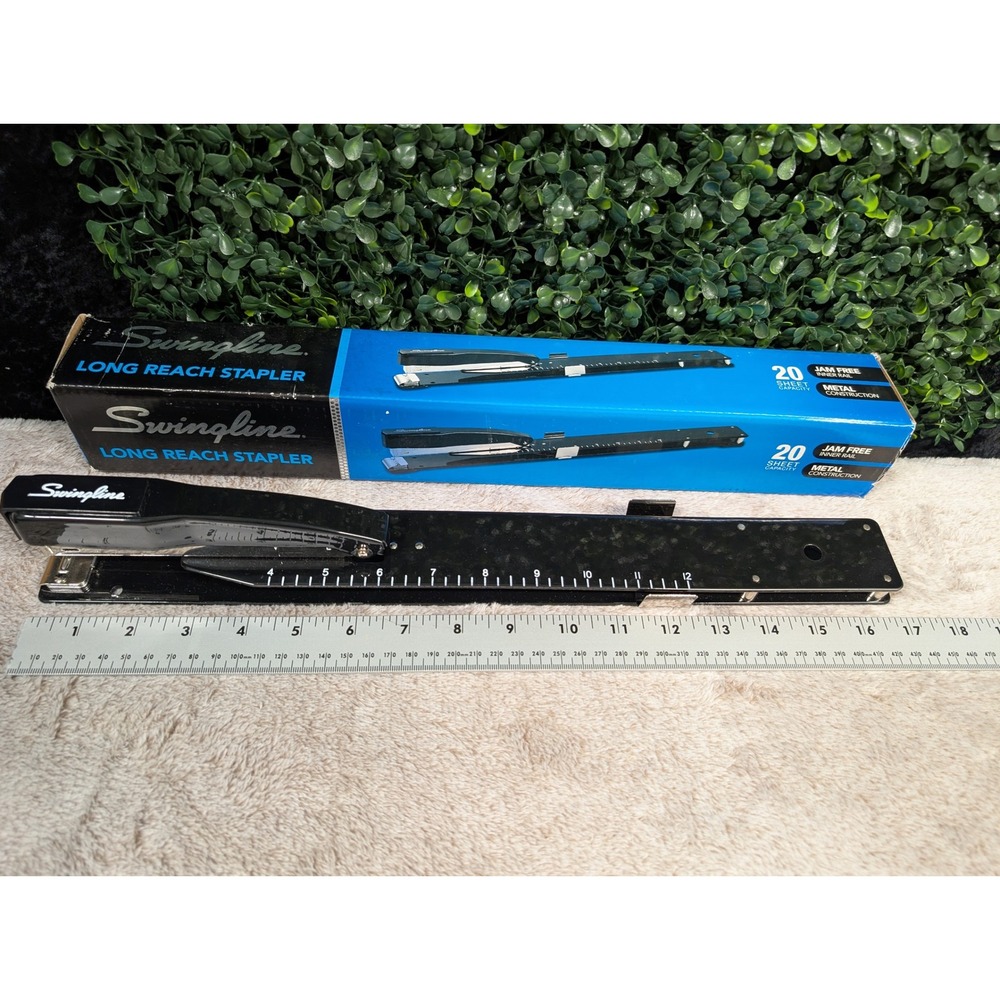 Swingline Long Reach Stapler Black Metal 12 Inch Throat 20 Sheet Capacity 34121